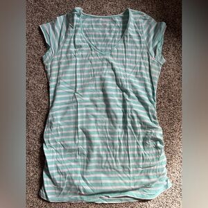 Old Navy maternity teal and white striped short sleeve shirt medium m